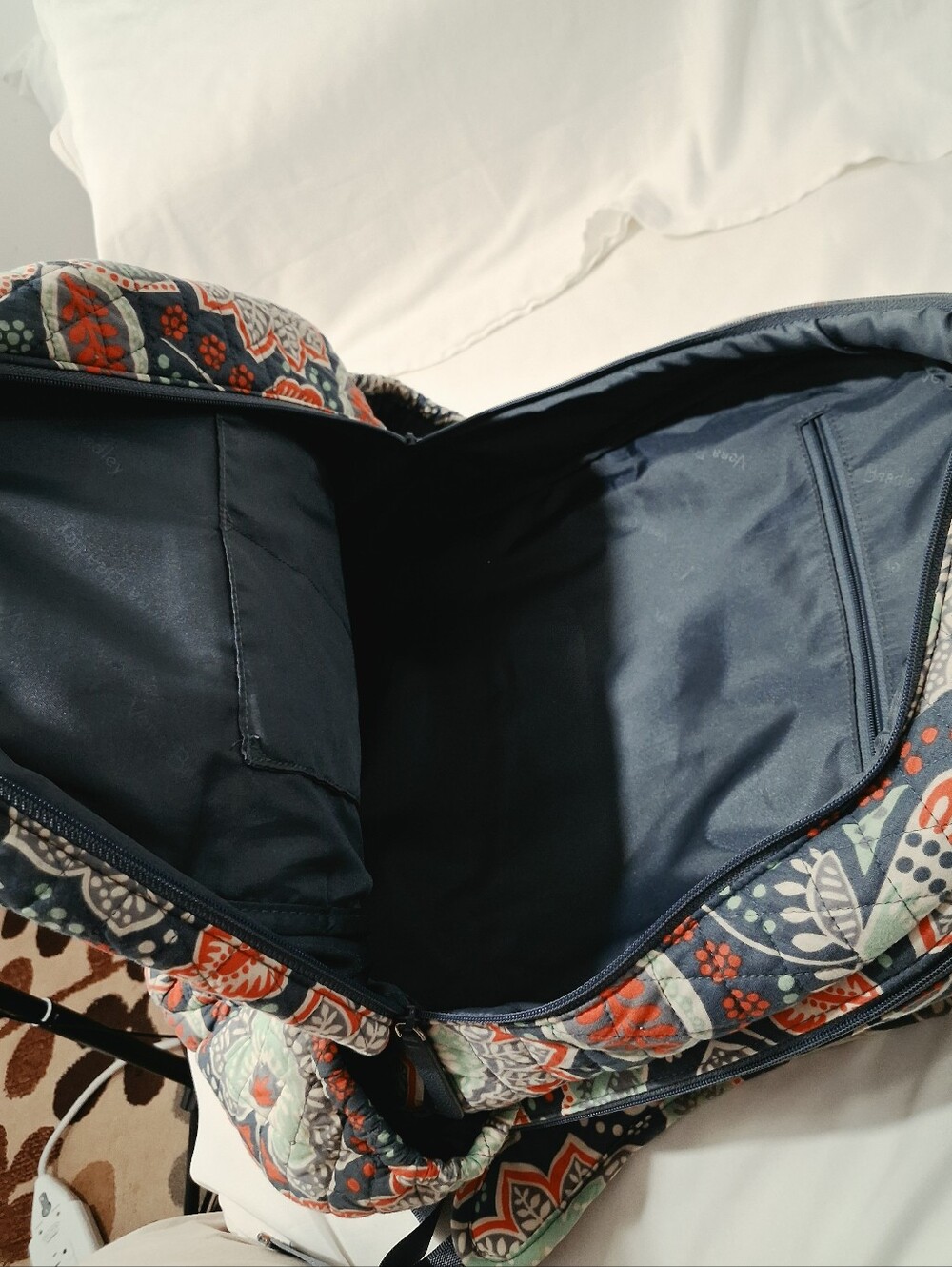 Vera Bradley Navy Quilted Floral Backpack with Coral & Mint Accents - Picture 7 of 12